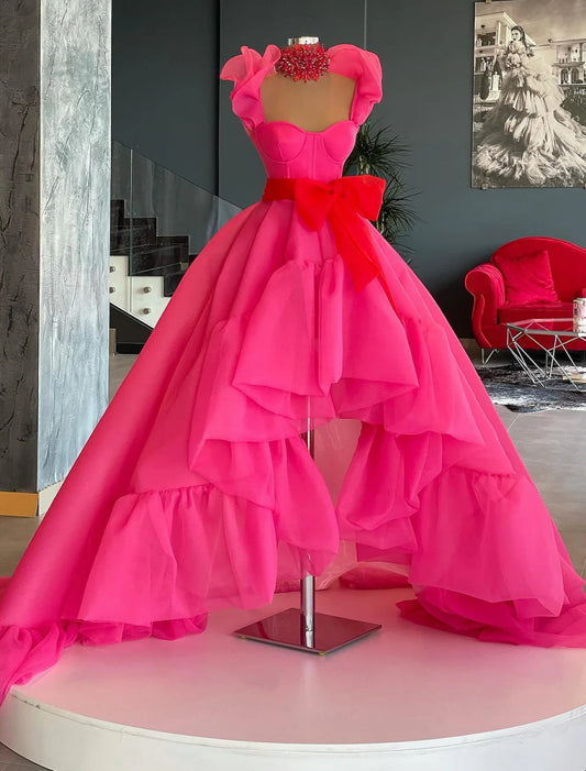 NumberSea - Ball Gown Evening Gown High Low Dress Quinceanera Asymmetrical Sleeveless Square Neck Organza with Bow(s) Ruffles