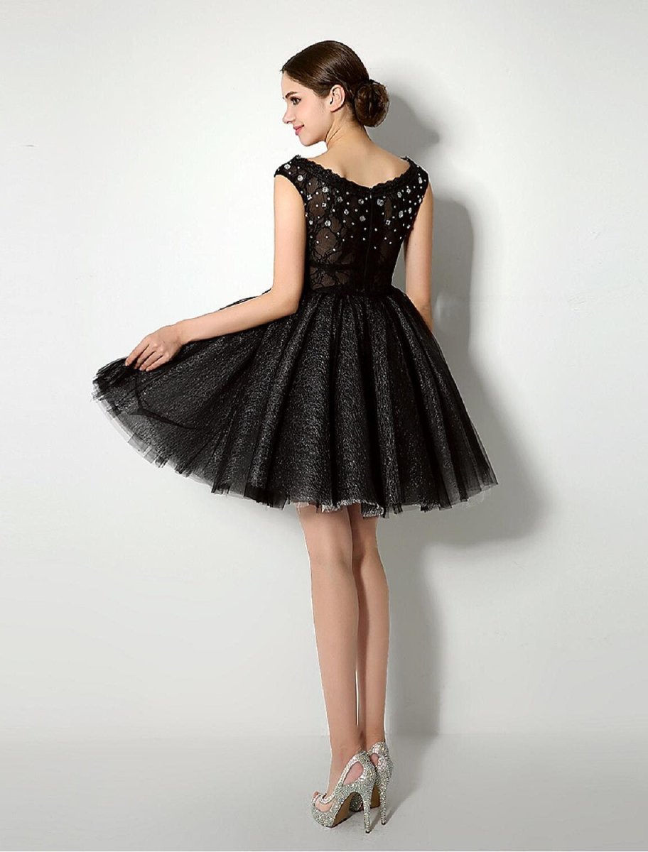 NumberSea - Ball Gown Fit & Flare Little Black Dress Dress Cocktail Party Short / Mini Sleeveless Bateau Neck Tulle with Lace Sash / Ribbon Pleats