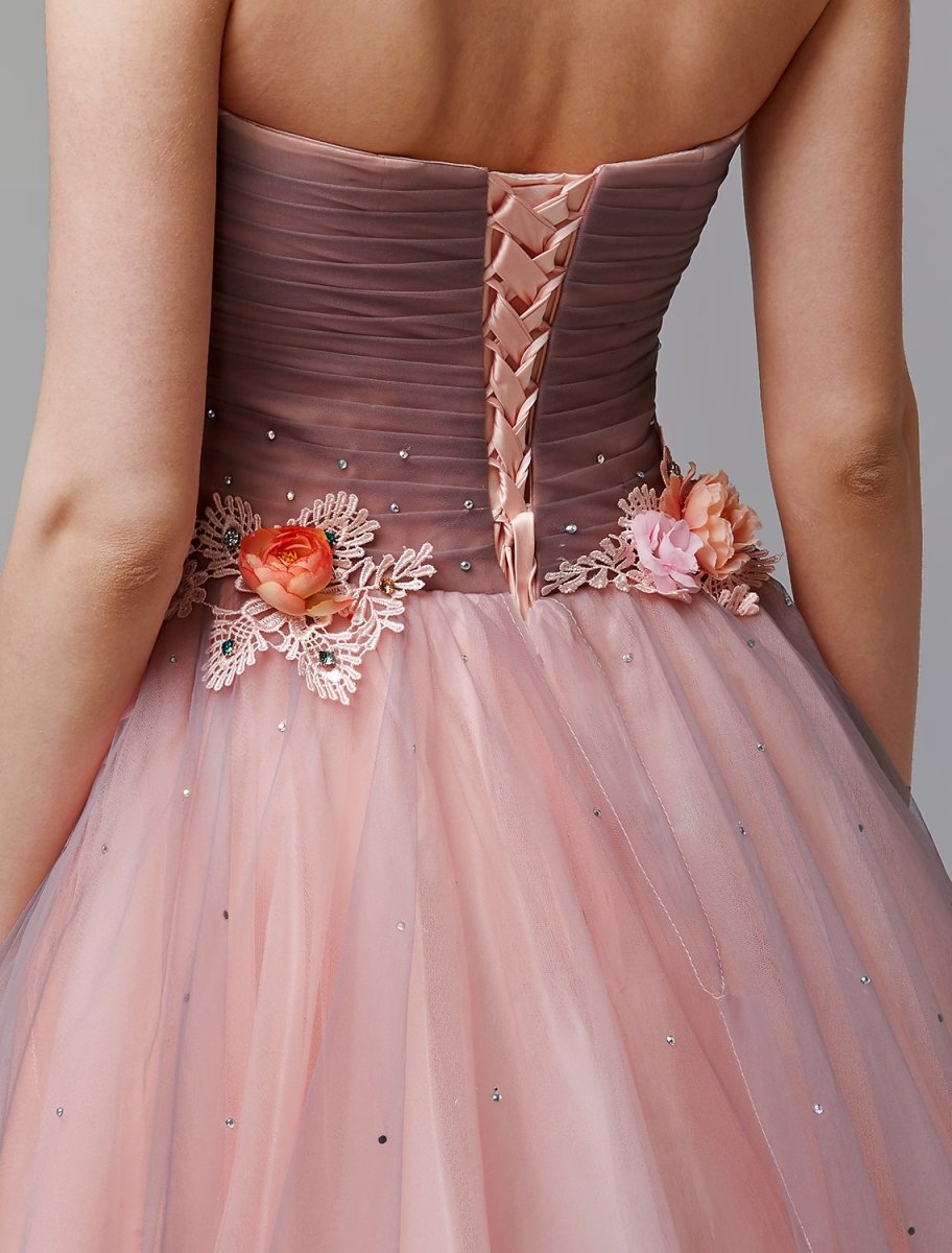 NumberSea - Ball Gown Floral Formal Evening Dress Strapless Sleeveless Floor Length Tulle with Pleats Flower