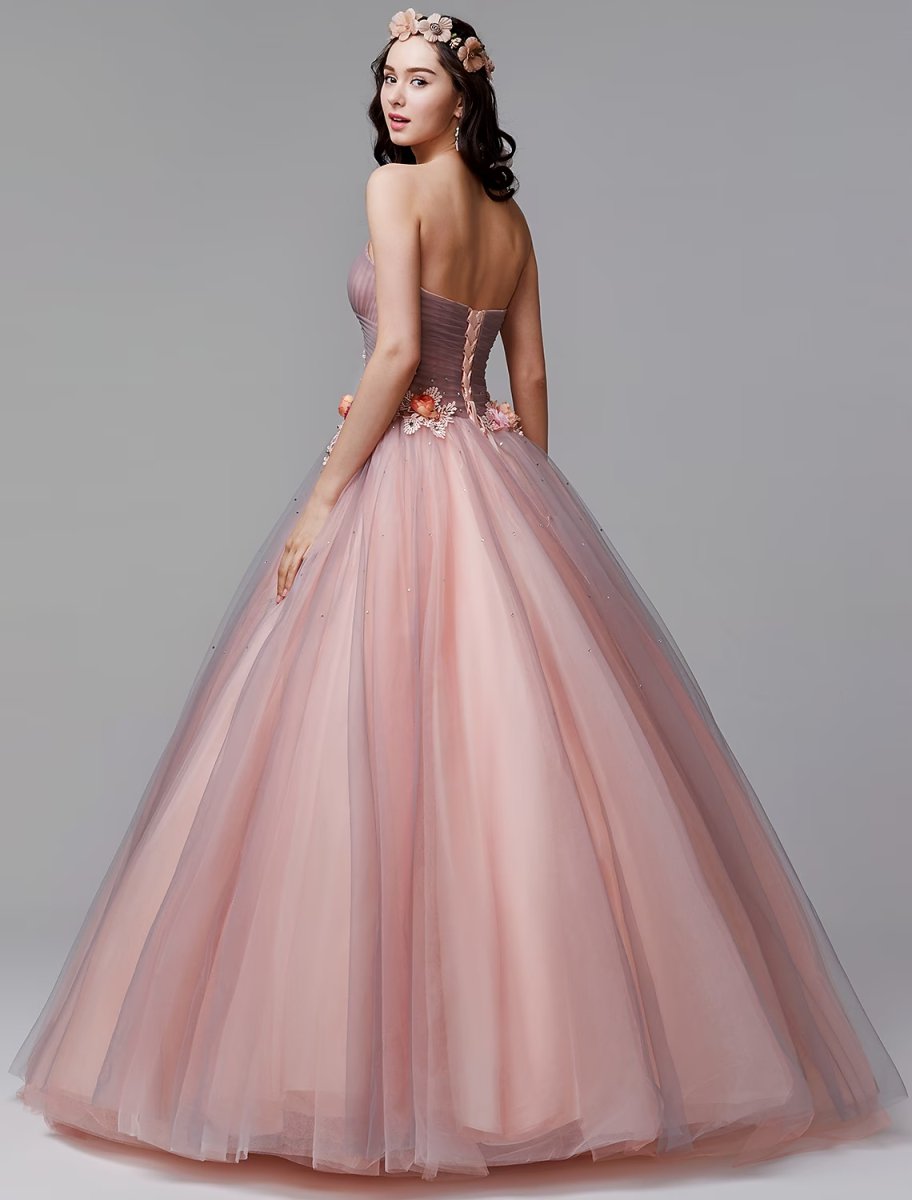 NumberSea - Ball Gown Floral Formal Evening Dress Strapless Sleeveless Floor Length Tulle with Pleats Flower