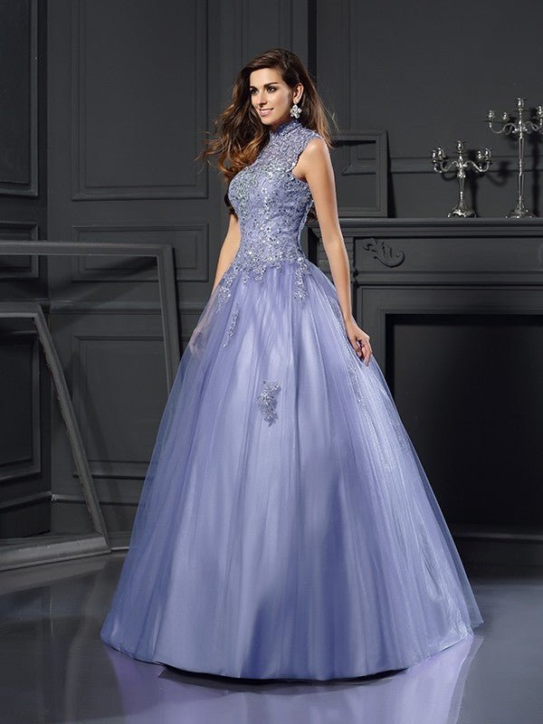 NumberSea - Ball Gown High Neck Beading Sleeveless Long Net Quinceanera Dresses