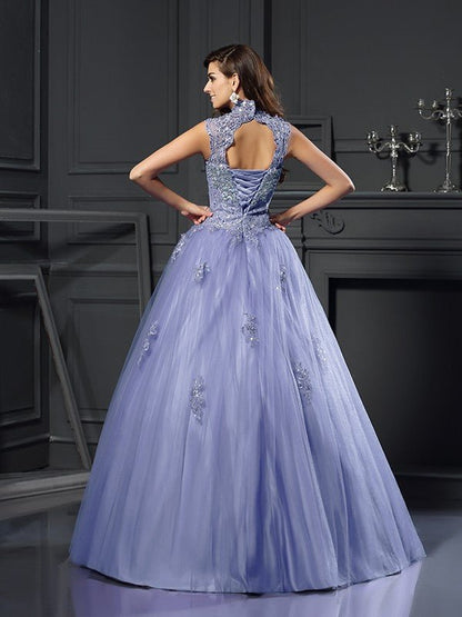 NumberSea - Ball Gown High Neck Beading Sleeveless Long Net Quinceanera Dresses