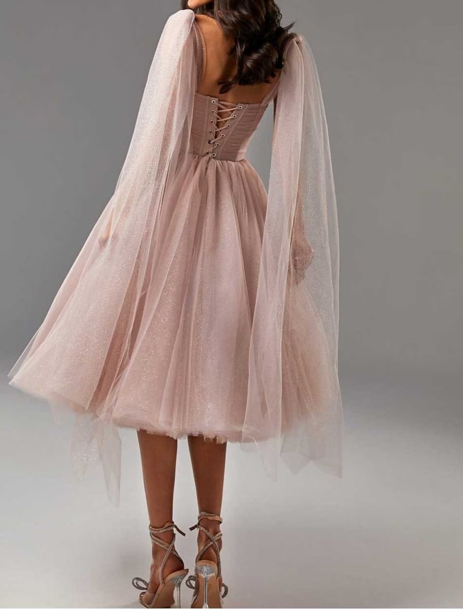 NumberSea - Ball Gown Homecoming Dresses Corsets Dress Cocktail Party Tea Length Sleeveless Square Neck Tulle with Glitter