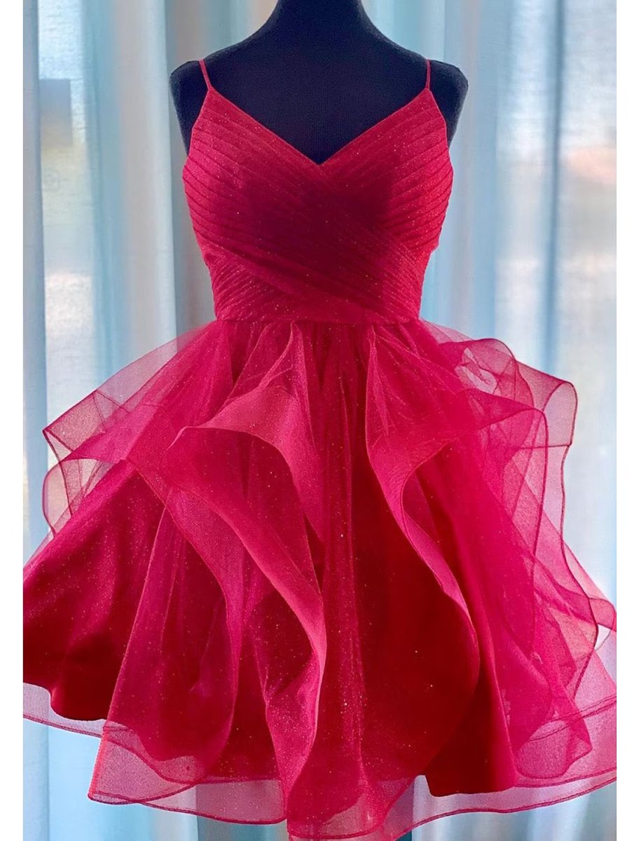 NumberSea - Ball Gown Homecoming Dresses Glittering Dress Party Wear Short / Mini Sleeveless Spaghetti Strap Tulle with Glitter