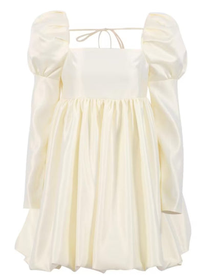 NumberSea - Ball Gown Homecoming Dresses Little White Dresses Dress Cocktail Party Short / Mini Long Sleeve Square Neck Satin with Strappy