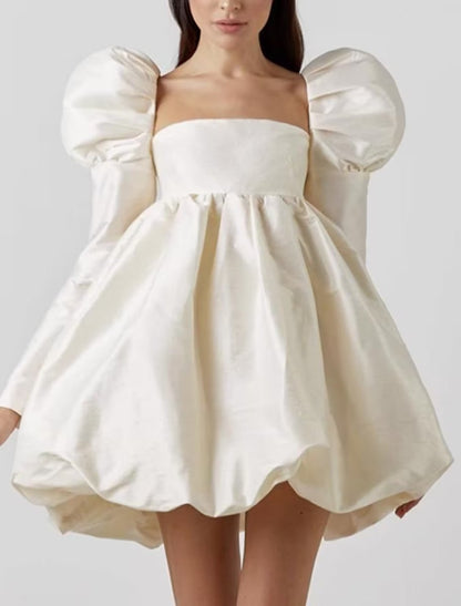 NumberSea - Ball Gown Homecoming Dresses Little White Dresses Dress Cocktail Party Short / Mini Long Sleeve Square Neck Satin with Strappy