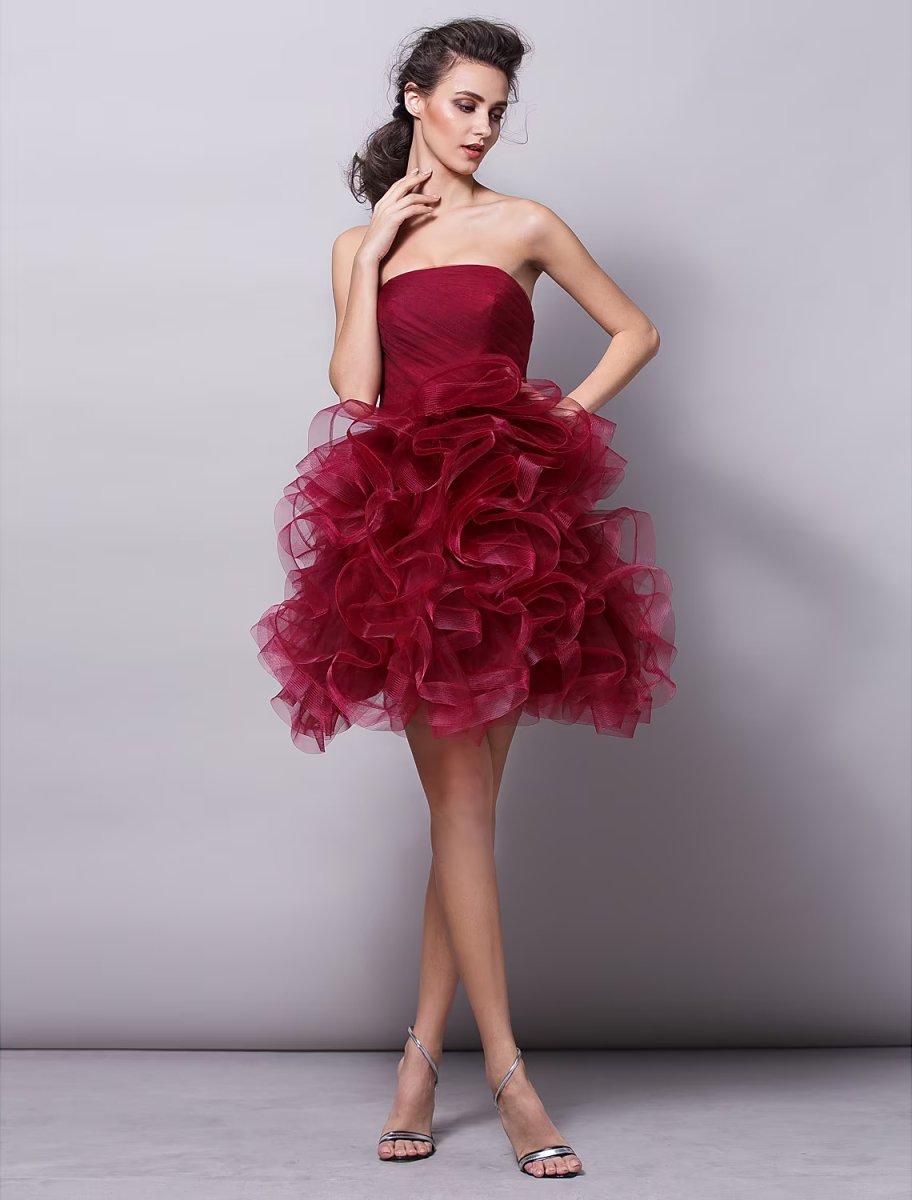 NumberSea - Ball Gown Hot Homecoming Cocktail Party Valentine's Day Dress Strapless Sleeveless Short / Mini Tulle with Ruched Tier