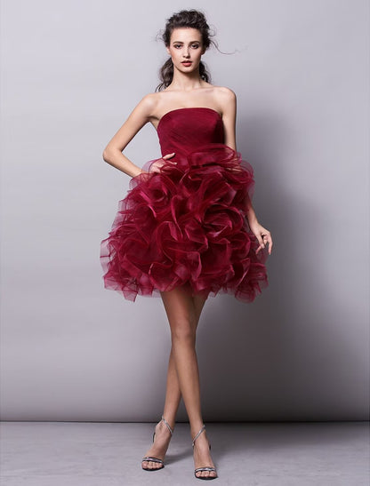 NumberSea - Ball Gown Hot Homecoming Cocktail Party Valentine's Day Dress Strapless Sleeveless Short / Mini Tulle with Ruched Tier