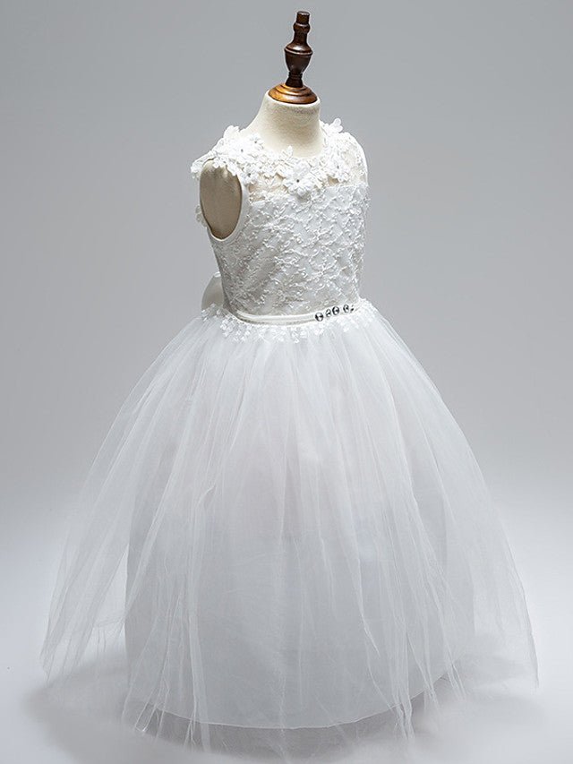 NumberSea - Ball Gown Lace Tulle Sleeveless Jewel Neck First Communion Long Flower Girl Dresses