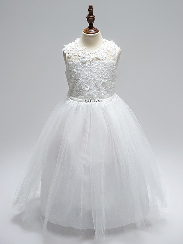 NumberSea - Ball Gown Lace Tulle Sleeveless Jewel Neck First Communion Long Flower Girl Dresses