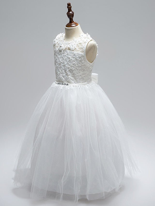 NumberSea - Ball Gown Lace Tulle Sleeveless Jewel Neck First Communion Long Flower Girl Dresses