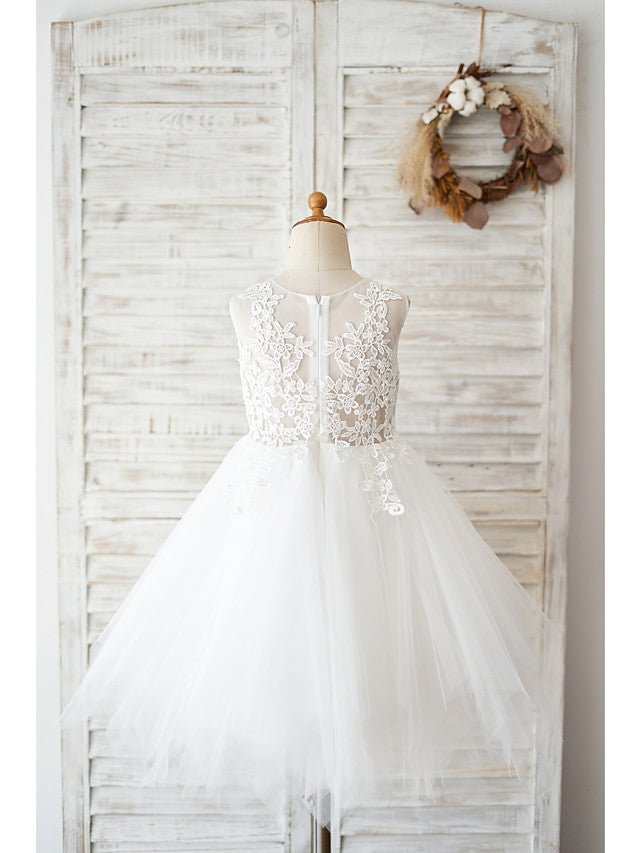 NumberSea - Ball Gown Lace Tulle Sleeveless Jewel Neck Wedding Birthday Flower Girl Dresses