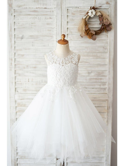 NumberSea - Ball Gown Lace Tulle Sleeveless Jewel Neck Wedding Birthday Flower Girl Dresses