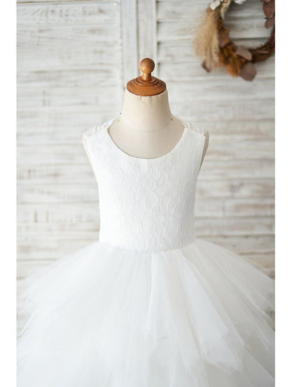 NumberSea - Ball Gown Lace Tulle Sleeveless Jewel Neck Wedding Birthday Flower Girl Dresses