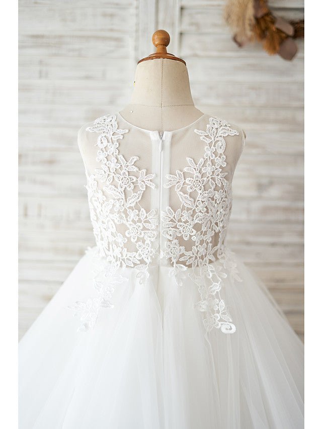 NumberSea - Ball Gown Lace Tulle Sleeveless Jewel Neck Wedding Birthday Flower Girl Dresses