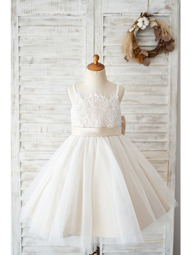 NumberSea - Ball Gown Lace Tulle Sleeveless Spaghetti Strap Wedding Birthday Flower Girl Dresses