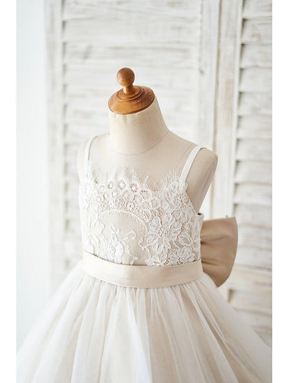 NumberSea - Ball Gown Lace Tulle Sleeveless Spaghetti Strap Wedding Birthday Flower Girl Dresses