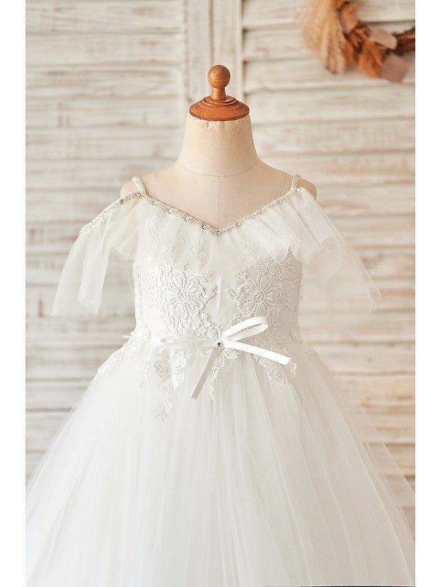 NumberSea - Ball Gown Lace Tulle Sleeveless V Neck Wedding Birthday Flower Girl Dresses