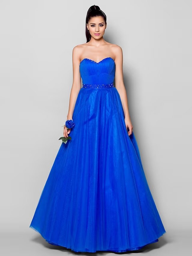 NumberSea - Ball Gown Lace Up Dress Formal Evening Floor Length Sleeveless Sweetheart Tulle with Beading Draping