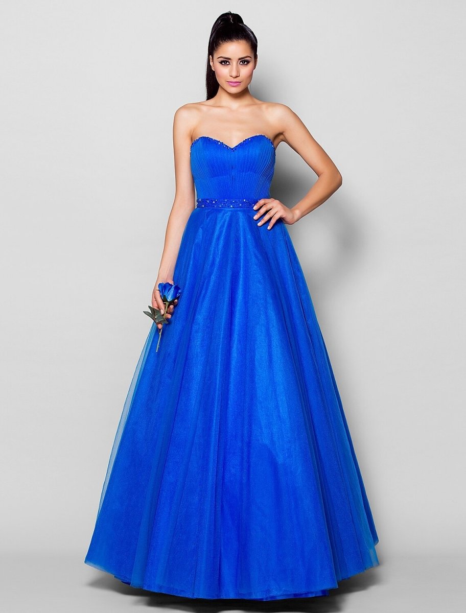 NumberSea - Ball Gown Lace Up Dress Formal Evening Floor Length Sleeveless Sweetheart Tulle with Beading Draping