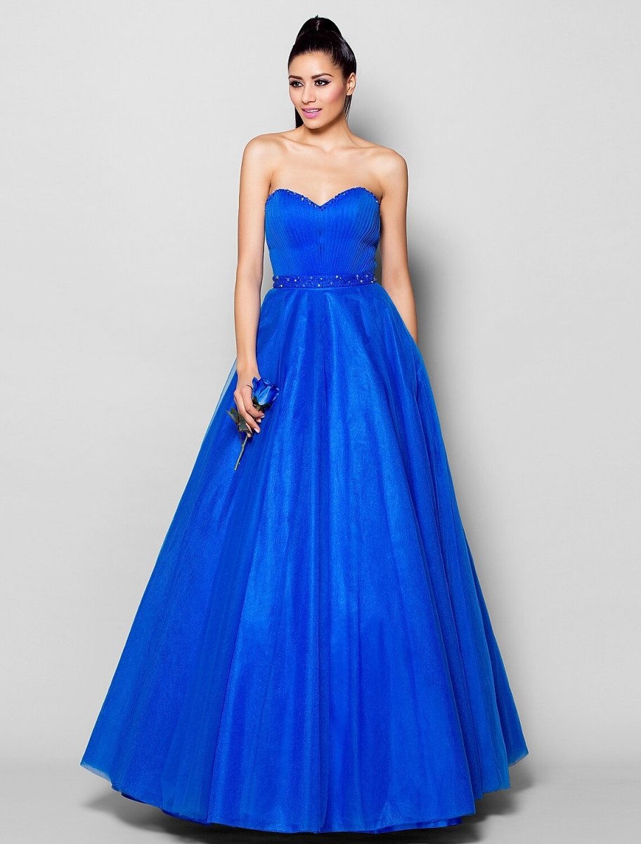 NumberSea - Ball Gown Lace Up Dress Formal Evening Floor Length Sleeveless Sweetheart Tulle with Beading Draping