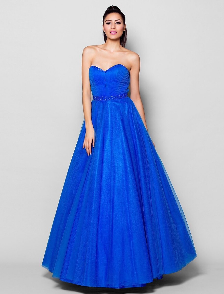 NumberSea - Ball Gown Lace Up Dress Formal Evening Floor Length Sleeveless Sweetheart Tulle with Beading Draping