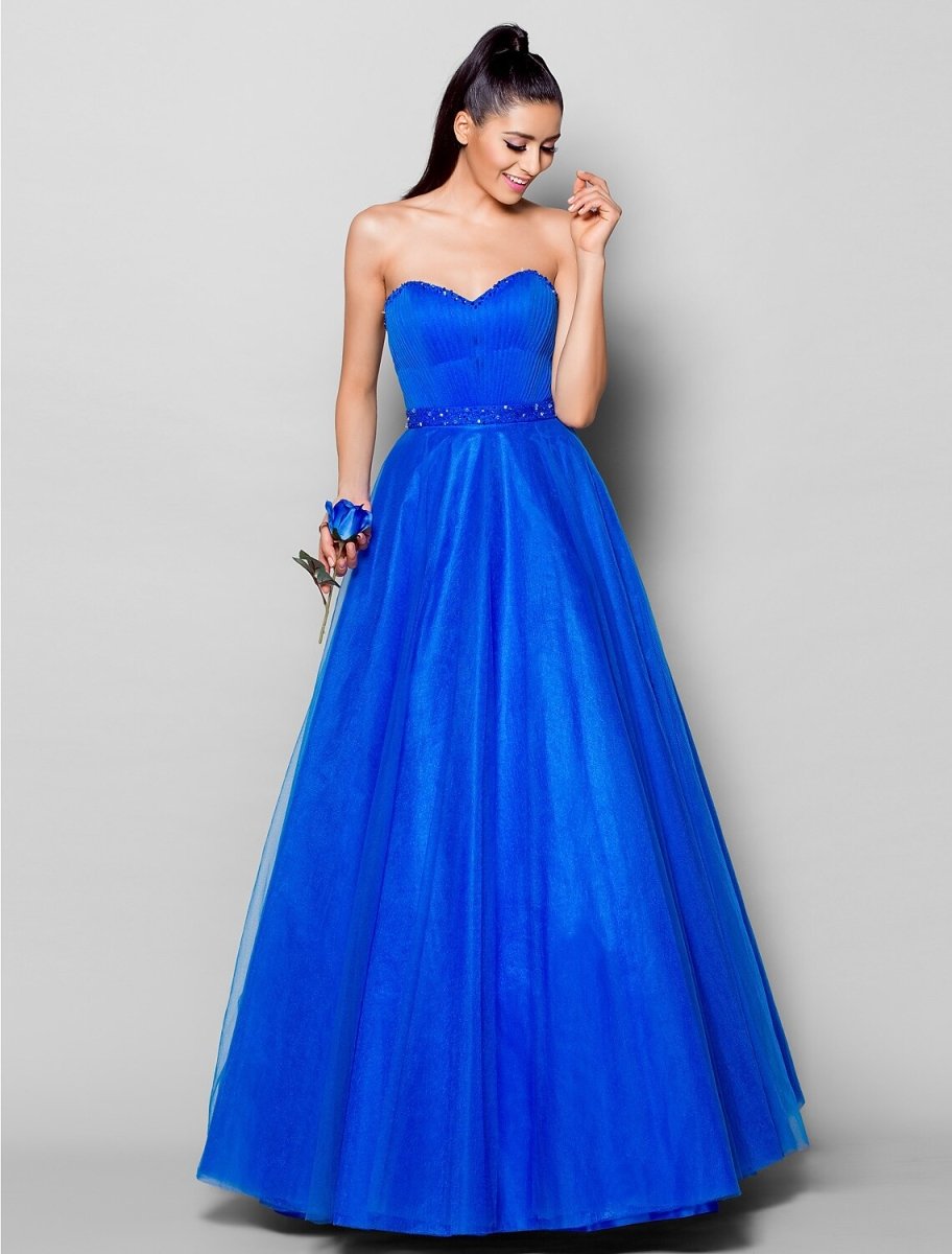 NumberSea - Ball Gown Lace Up Dress Formal Evening Floor Length Sleeveless Sweetheart Tulle with Beading Draping