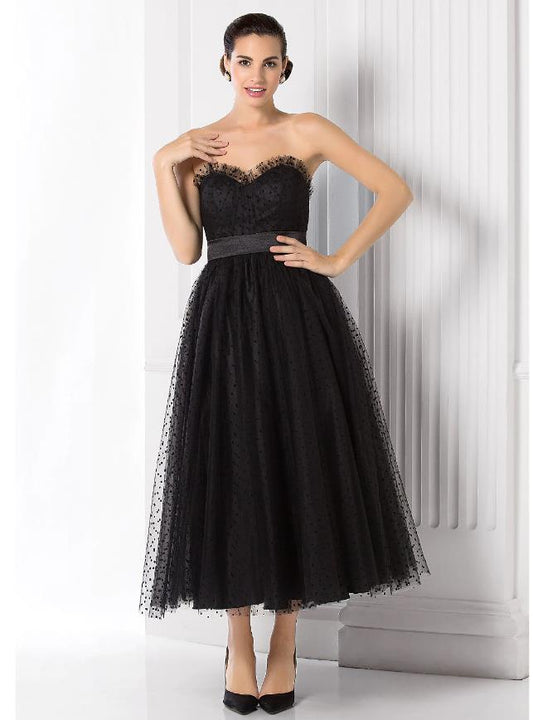 NumberSea - Ball Gown Little Black Dress Dress Holiday Tea Length Sleeveless Sweetheart Tulle with Sash / Ribbon