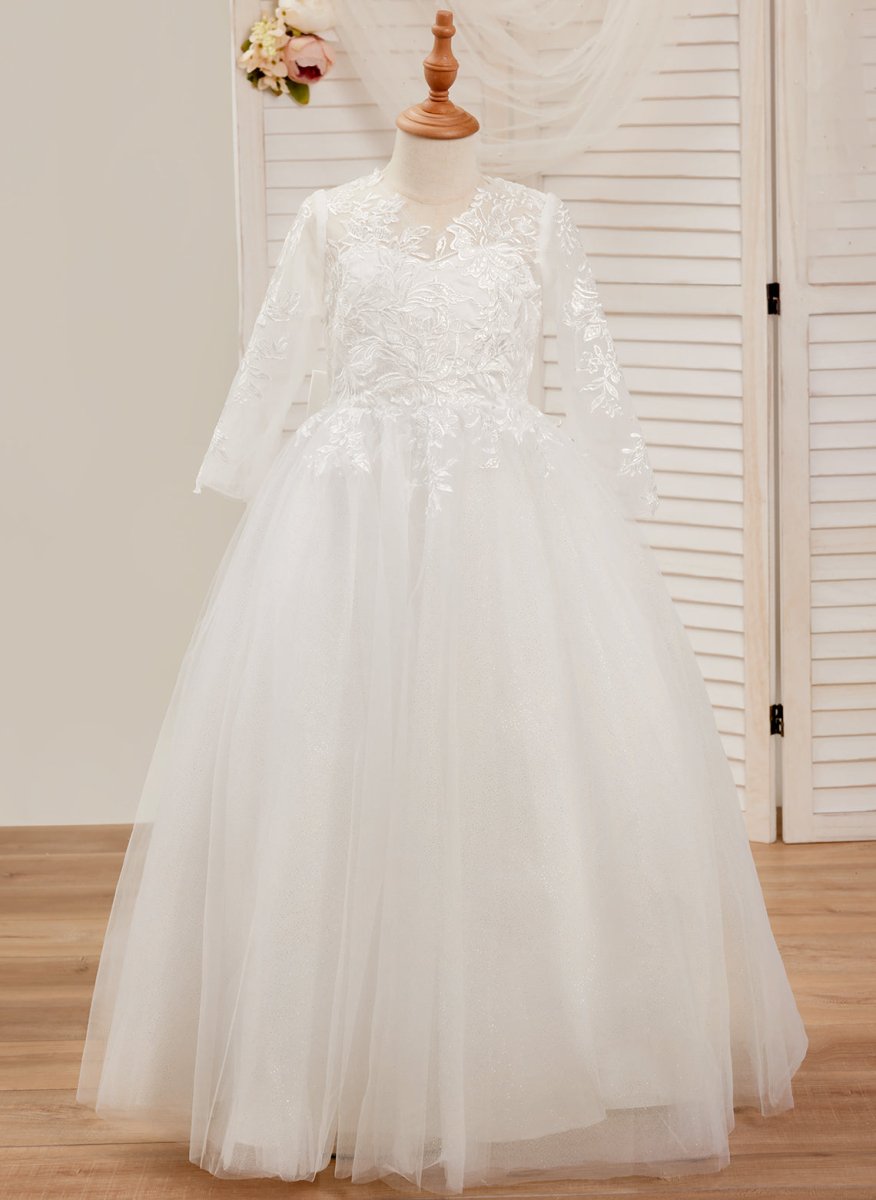 NumberSea - Ball - Gown Long SleevesTulle Sweep Train First Communion Flower Girl Dress