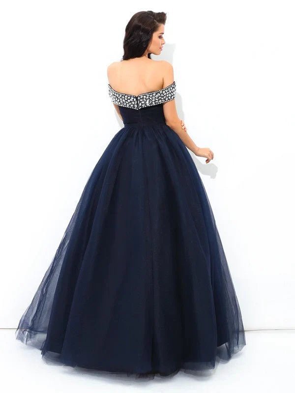 NumberSea - Ball Gown Off - the - Shoulder Beading Sleeveless Long Net Quinceanera Dresses TPP0002141