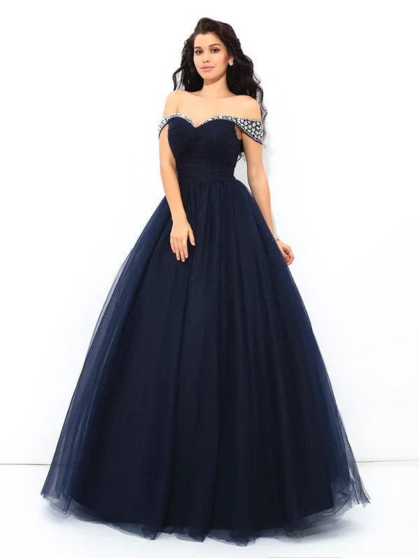 NumberSea - Ball Gown Off - the - Shoulder Beading Sleeveless Long Net Quinceanera Dresses TPP0002141