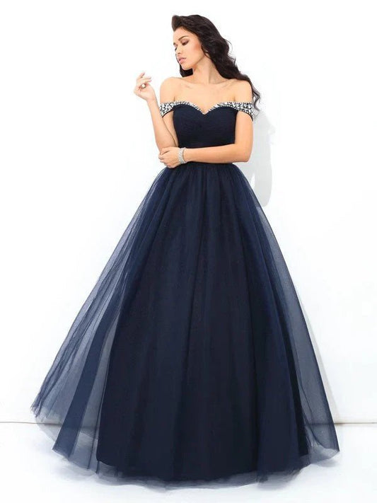 NumberSea - Ball Gown Off - the - Shoulder Beading Sleeveless Long Net Quinceanera Dresses TPP0002141