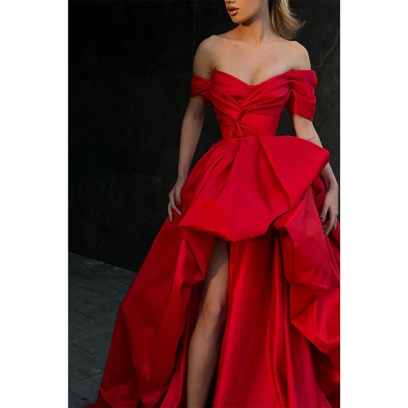 NumberSea - Ball Gown Off The Shoulder Short Sleeves Red Long Prom Formal Gowns