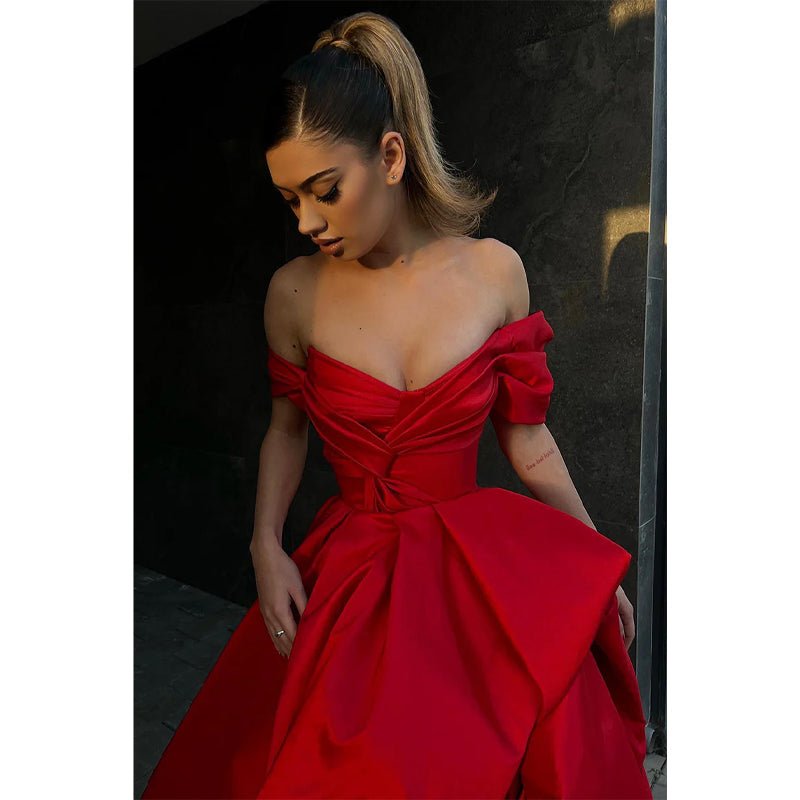 NumberSea - Ball Gown Off The Shoulder Short Sleeves Red Long Prom Formal Gowns