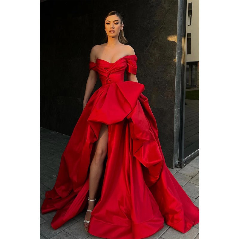 NumberSea - Ball Gown Off The Shoulder Short Sleeves Red Long Prom Formal Gowns