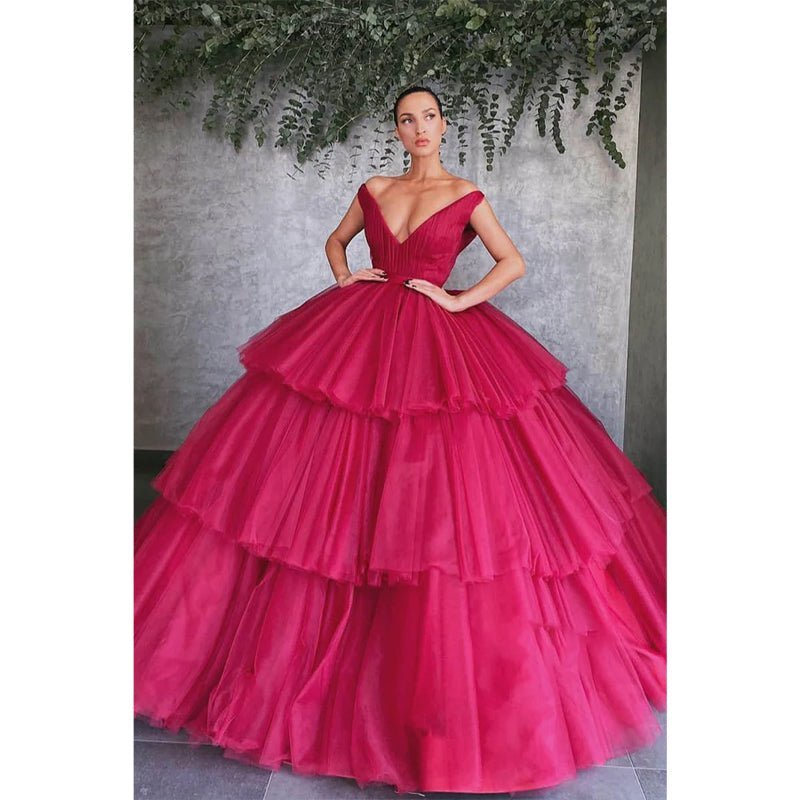 NumberSea - Ball Gown Off - the - shoulder V - neck Long Formal Evening Gowns Prom Dress