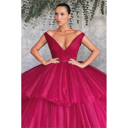 NumberSea - Ball Gown Off - the - shoulder V - neck Long Formal Evening Gowns Prom Dress