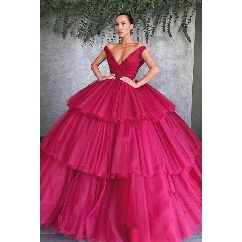 NumberSea - Ball Gown Off - the - shoulder V - neck Long Formal Evening Gowns Prom Dress