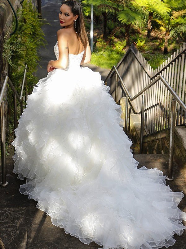 NumberSea - Ball Gown Organza Sleeveless Sequin Sweetheart Chapel Train Wedding Dresses