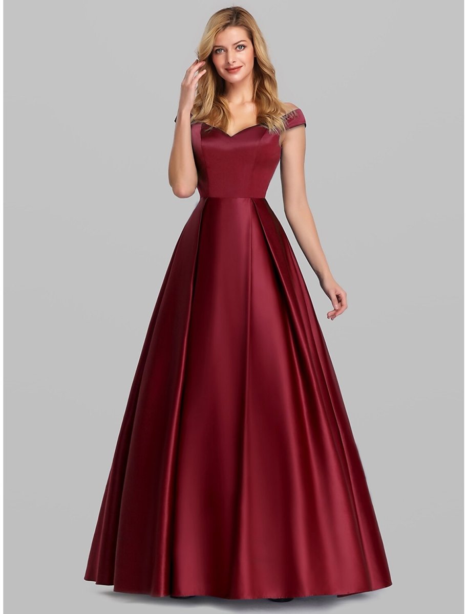 NumberSea - Ball Gown Party Dress Elegant Quinceanera Prom Birthday Dress Off Shoulder Short Sleeve Floor Length Satin with Pleats