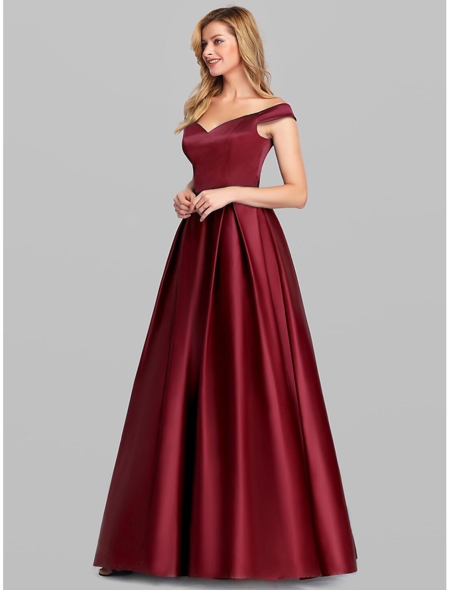 NumberSea - Ball Gown Party Dress Elegant Quinceanera Prom Birthday Dress Off Shoulder Short Sleeve Floor Length Satin with Pleats