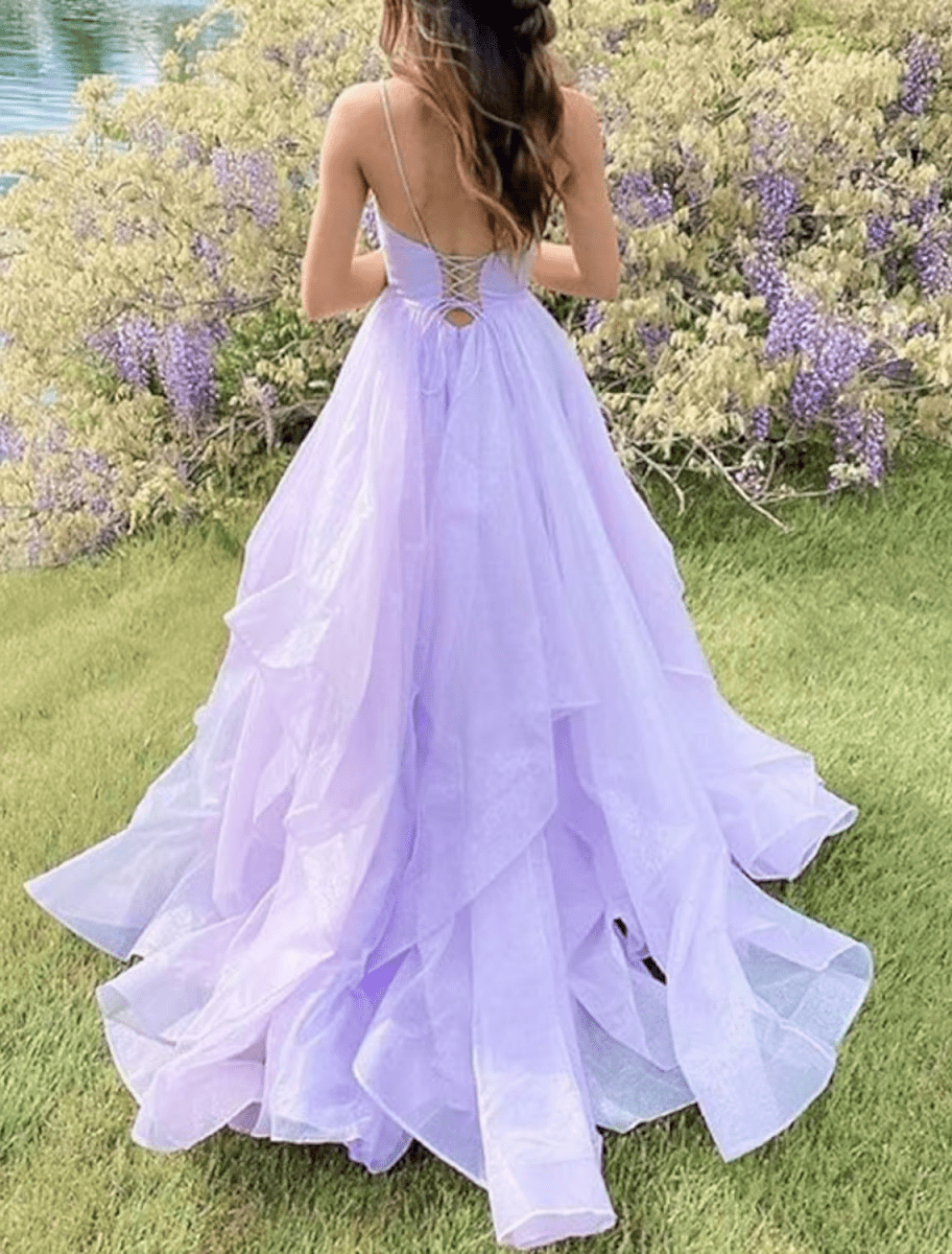 NumberSea - Ball Gown Prom Dresses Glittering Dress Wedding Party Court Train Sleeveless Spaghetti Strap Tulle Backless with Sequin Ruffles