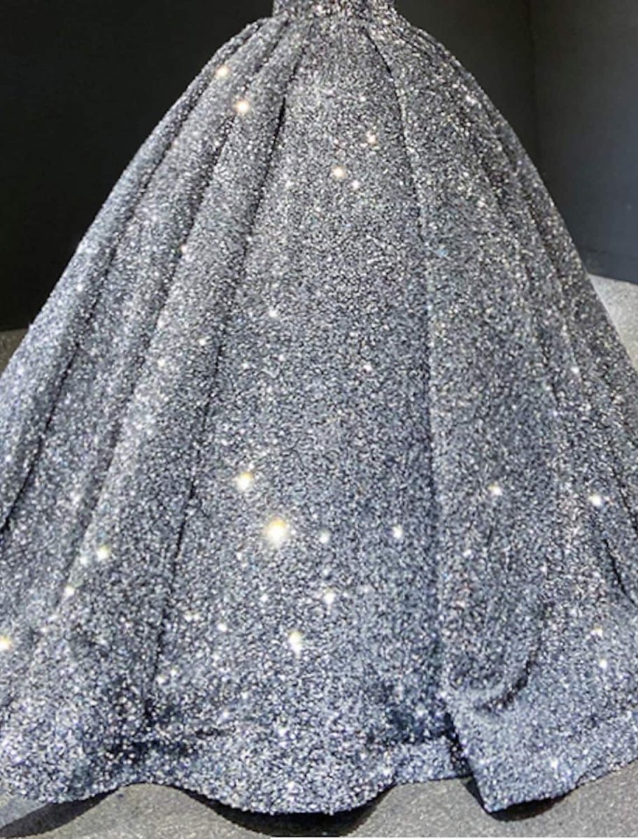 NumberSea - Ball Gown Prom Dresses Luxurious Dress Quinceanera Floor Length Long Sleeve V Neck Sequined with Pleats Sequin