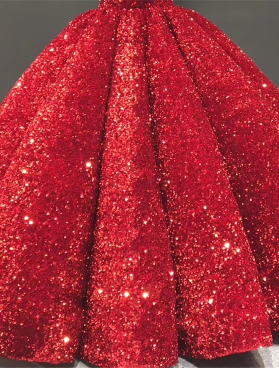 NumberSea - Ball Gown Prom Dresses Luxurious Dress Quinceanera Floor Length Long Sleeve V Neck Sequined with Pleats Sequin