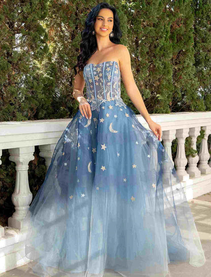 NumberSea - Ball Gown Prom Dresses Luxurious Dress Wedding Party Birthday Court Train Sleeveless Strapless Lace with Sequin Appliques