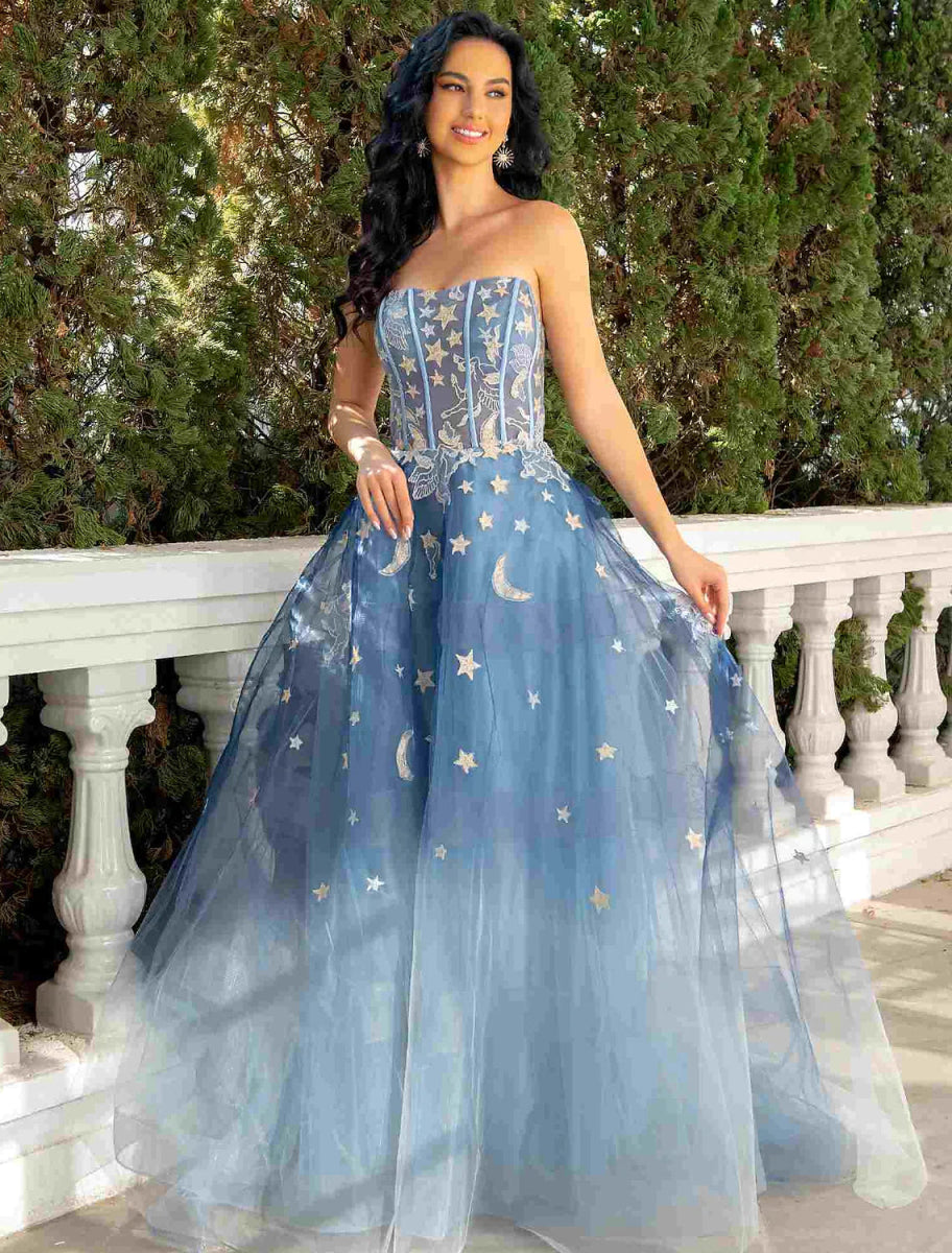 NumberSea - Ball Gown Prom Dresses Luxurious Dress Wedding Party Court Train Sleeveless Strapless Lace with Sequin Appliques