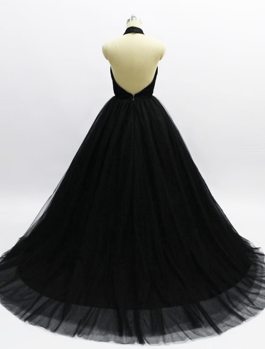 NumberSea - Ball Gown Prom Dresses Open Back Dress Wedding Party Court Train Sleeveless Halter Tulle Backless with Pleats