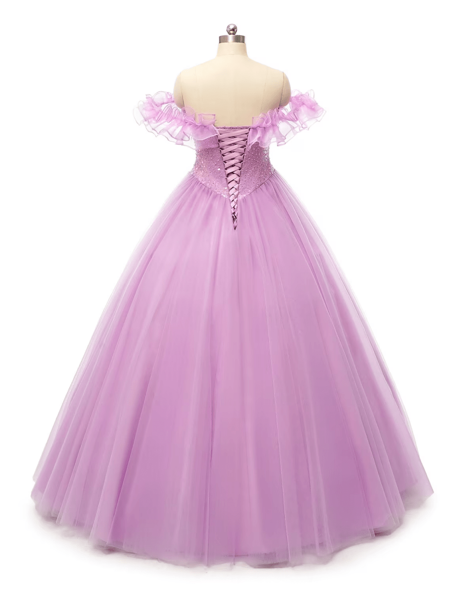 NumberSea - Ball Gown Prom Dresses Puffy Dress Quinceanera Floor Length Sleeveless Off Shoulder Tulle with Pearls Sequin