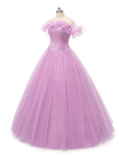 NumberSea - Ball Gown Prom Dresses Puffy Dress Quinceanera Floor Length Sleeveless Off Shoulder Tulle with Pearls Sequin