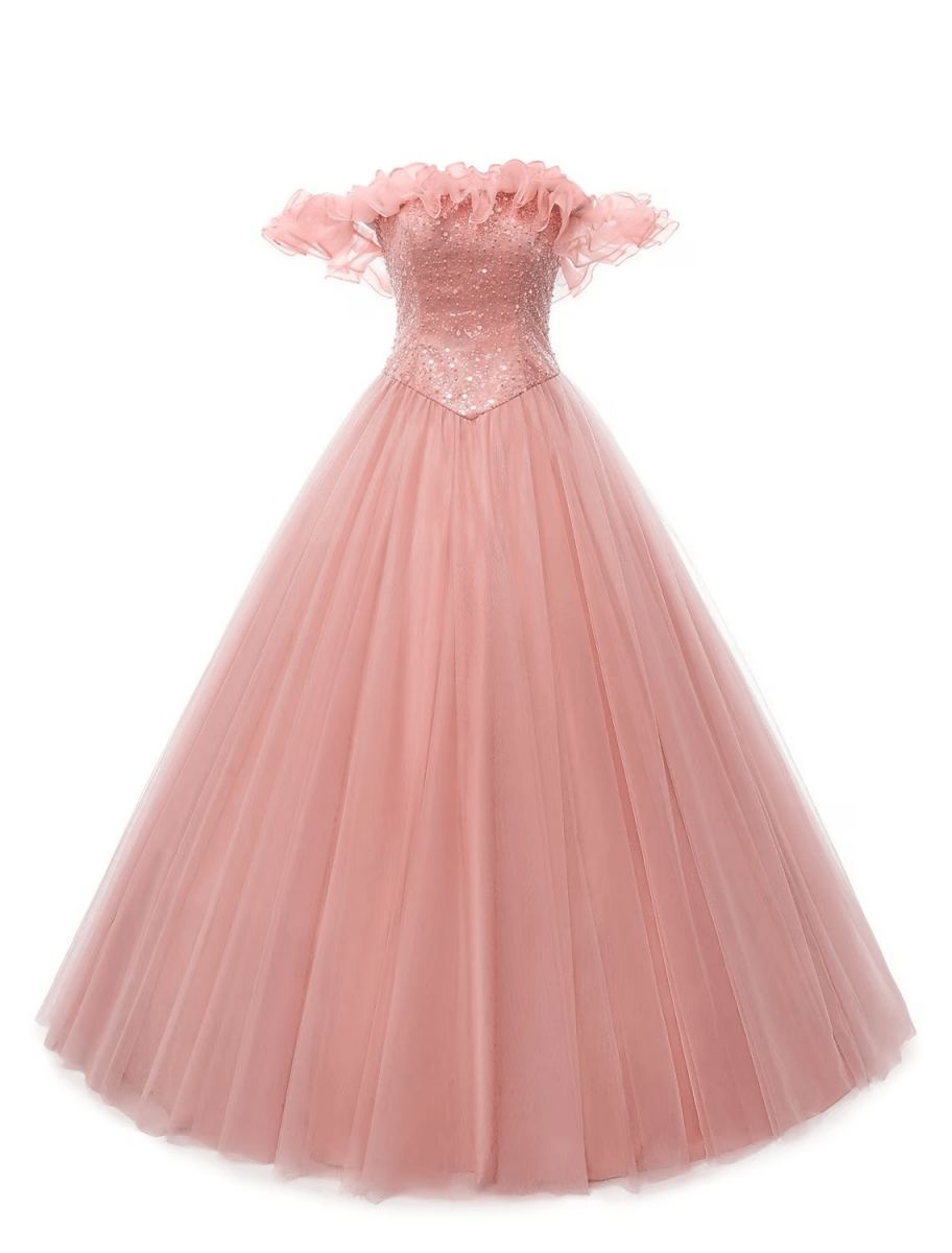 NumberSea - Ball Gown Prom Dresses Puffy Dress Quinceanera Floor Length Sleeveless Off Shoulder Tulle with Pearls Sequin